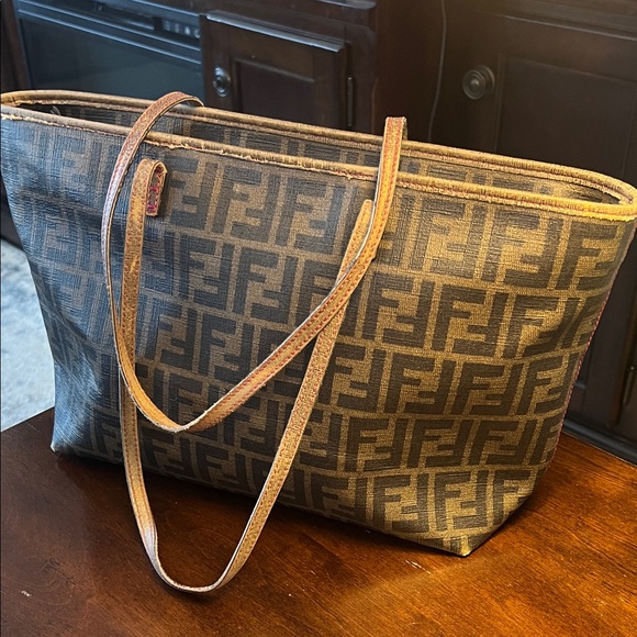 Fendi Handbags - Authentic Fendi Brown/Black Zucca Logo Canvas Tote